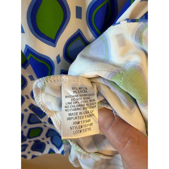 Jude Connally Blue Green GeoPrint Stretch Tunic Dress Preppy Resort Small - Picture 4 of 7